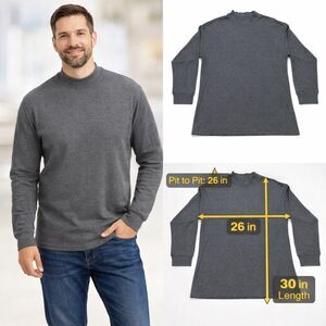 St Johns Bay Mock Neck Shirt L Gray Cotton Long Sleeve Casual Comfort Stretch